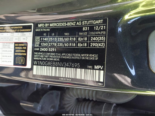 Aukcja sprzedaży 2022 Mercedes-benz Glc 300 4matic Suv, vin: W1N0G8EB8NV347695, numer aukcji: 45145766