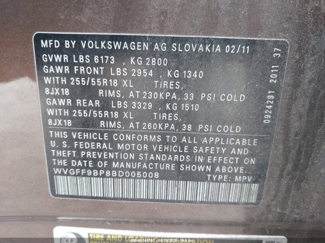 Aukcja sprzedaży 2011 Volkswagen Touareg Vr6 Sport, vin: WVGFF9BP8BD005008, numer aukcji: 45145767