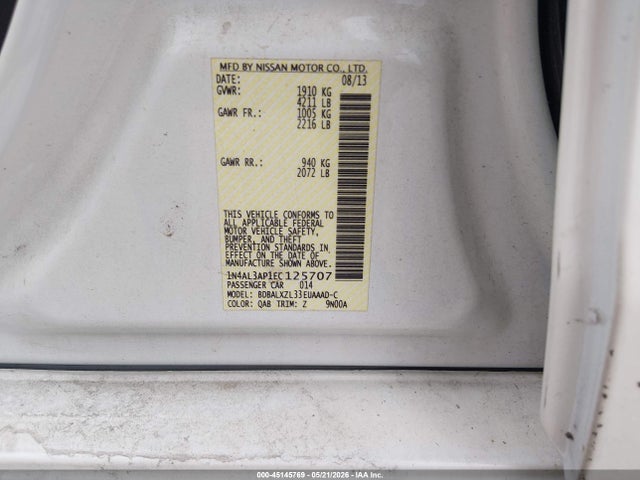 Aukcja sprzedaży 2014 Nissan Altima 2.5 Sl, vin: 1N4AL3AP1EC125707, numer aukcji: 45145769