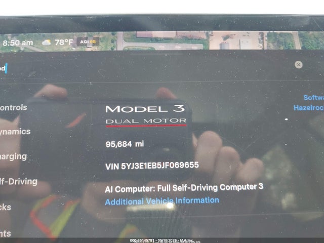 45145781 :رقم المزاد ، 5YJ3E1EB5JF069655 vin ، 2018 Tesla Model 3 Long Range/performance مزاد بيع