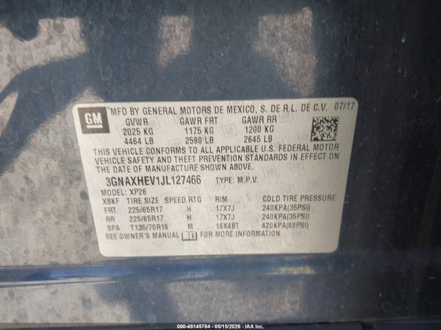 Продаж на аукціоні авто 2018 Chevrolet Equinox Ls, vin: 3GNAXHEV1JL127466, номер лоту: 45145784