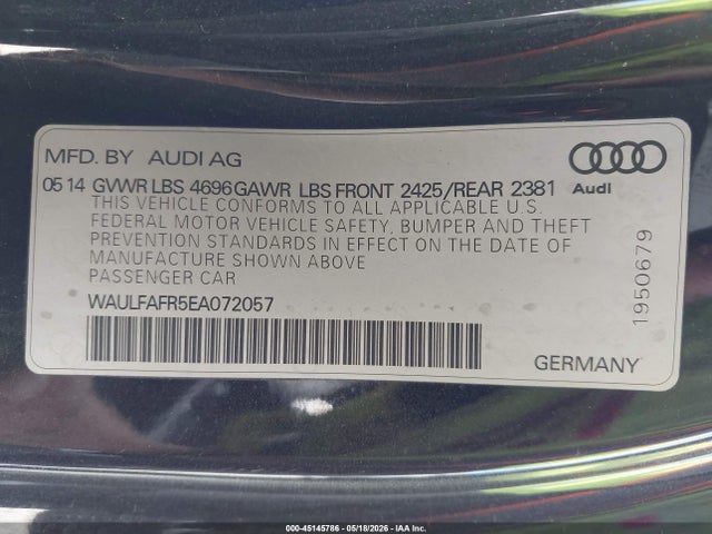 Aukcja sprzedaży 2014 Audi A5 2.0t Premium, vin: WAULFAFR5EA072057, numer aukcji: 45145786