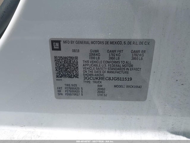 45145787 :رقم المزاد ، 3GCUKREC8JG511519 vin ، 2018 Chevrolet Silverado 1500 2lt مزاد بيع