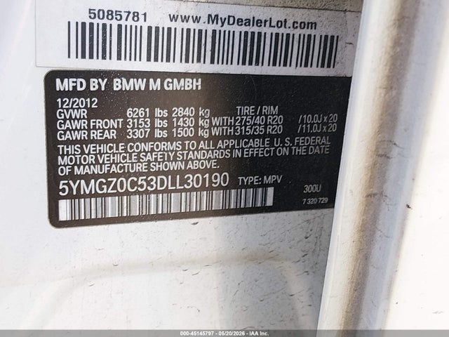 Aukcja sprzedaży 2013 Bmw X6 M, vin: 5YMGZ0C53DLL30190, numer aukcji: 45145797