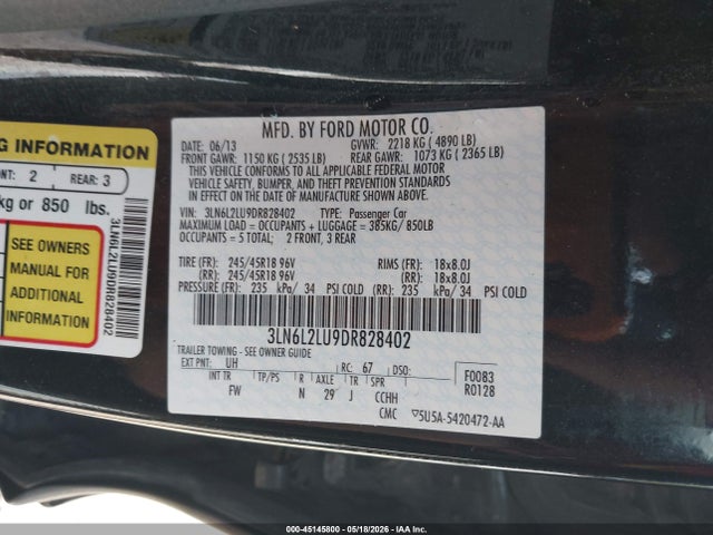 Продажа на аукционе авто 2013 Lincoln Mkz Hybrid, vin: 3LN6L2LU9DR828402, номер лота: 45145800