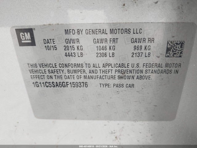 Продаж на аукціоні авто 2016 Chevrolet Malibu Limited Lt, vin: 1G11C5SA6GF159376, номер лоту: 45145818
