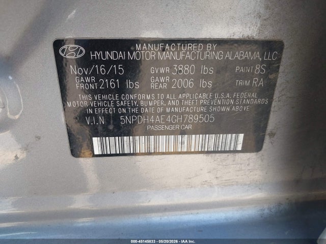 Продажа на аукционе авто 2016 Hyundai Elantra Se, vin: 5NPDH4AE4GH789505, номер лота: 45145833