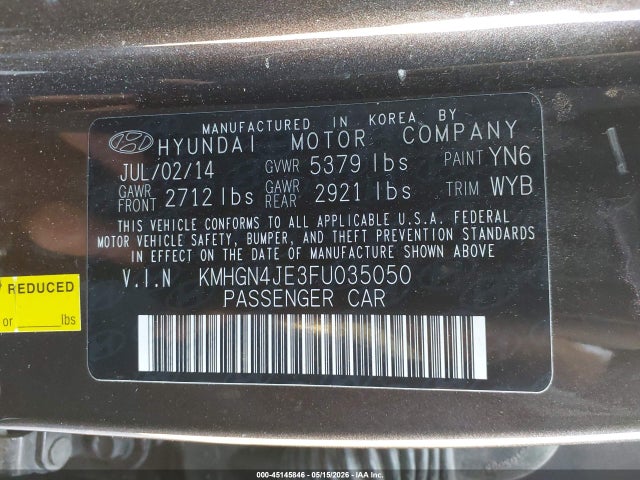 Hyundai Genesis 3.8 2015 KMHGN4JE3FU035050 Image 9