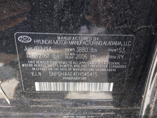 Hyundai Elantra Limited 2014 5NPDH4AE4EH545415 Image 9