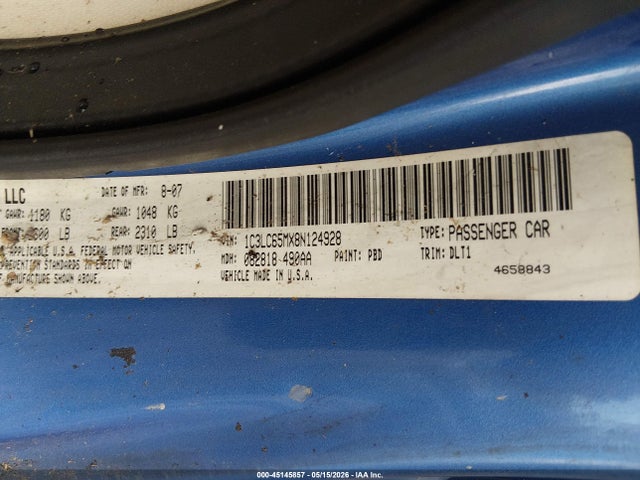 2008 Chrysler Sebring Limited მანქანა იყიდება აუქციონზე, vin: 1C3LC65MX8N124928, აუქციონის ნომერი: 45145857