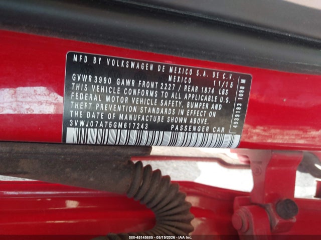 45145885 :رقم المزاد ، 3VWJ07AT5GM617243 vin ، 2016 Volkswagen Beetle 1.8t Sel مزاد بيع