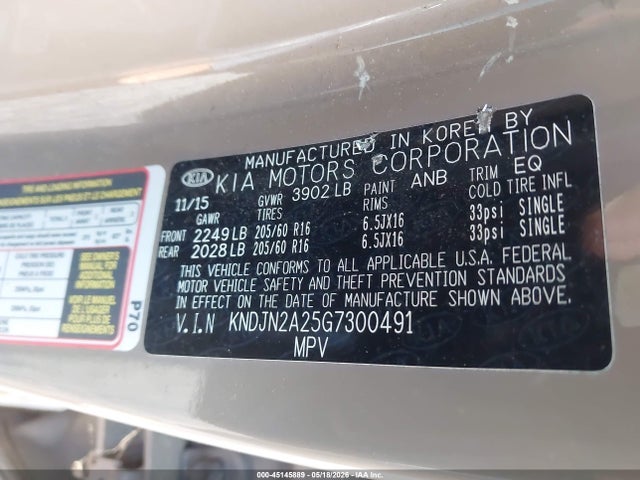 Продажа на аукционе авто 2016 Kia Soul, vin: KNDJN2A25G7300491, номер лота: 45145889