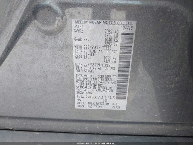 Продаж на аукціоні авто 2020 Nissan Rogue Sl Fwd, vin: 5N1AT2MT5LC704415, номер лоту: 45145920