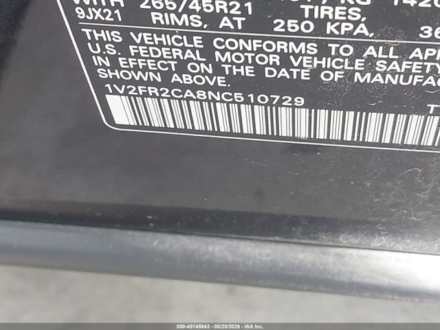 1V2FR2CA8NC510729 Volkswagen Atlas 3.6l V6 Sel Premium R-line