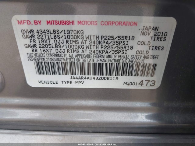 Продаж на аукціоні авто 2011 Mitsubishi Outlander Sport Se, vin: JA4AR4AU4BZ006119, номер лоту: 45145948