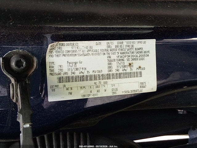 Ford FOCUS SE 2016 1FADP3K20GL205538 Image 9
