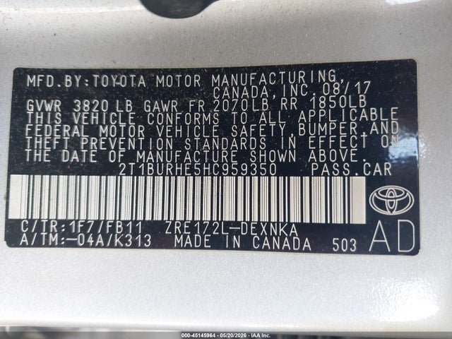 2T1BURHE5HC959350 Toyota COROLLA LE