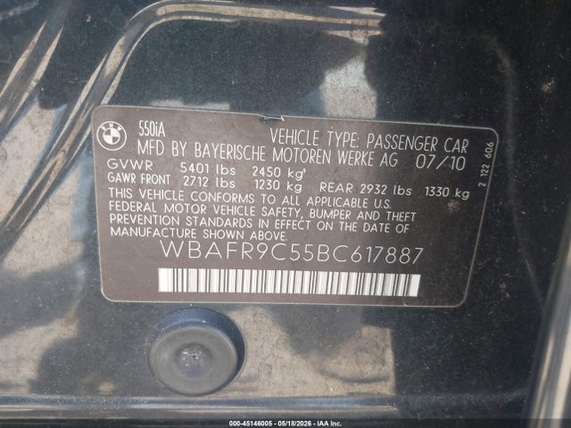 Продажа на аукционе авто 2011 Bmw 550i, vin: WBAFR9C55BC617887, номер лота: 45146005