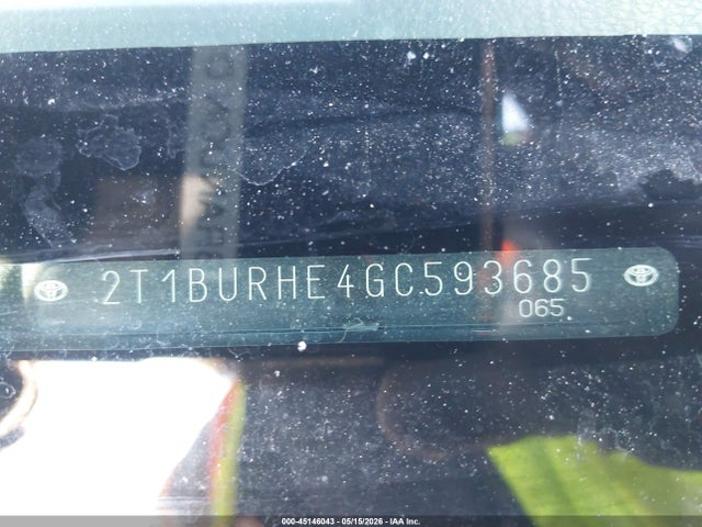 Aukcja sprzedaży 2016 Toyota Corolla Le Plus, vin: 2T1BURHE4GC593685, numer aukcji: 45146043