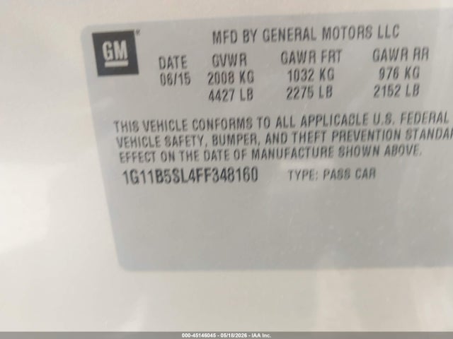 45146045 :رقم المزاد ، 1G11B5SL4FF348160 vin ، 2015 Chevrolet Malibu Ls مزاد بيع