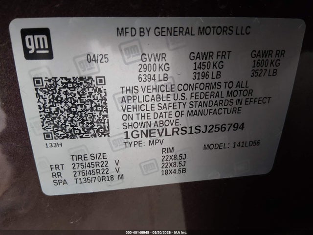Продаж на аукціоні авто 2025 Chevrolet Traverse Awd Rs, vin: 1GNEVLRS1SJ256794, номер лоту: 45146049