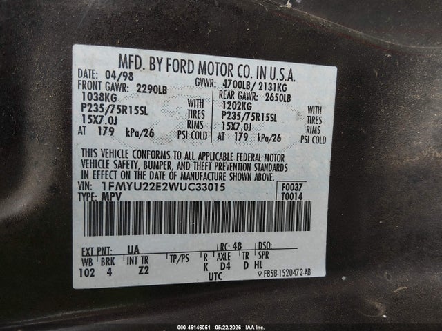 Продажа на аукционе авто 1998 Ford Explorer Sport, vin: 1FMYU22E2WUC33015, номер лота: 45146051