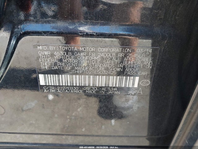 Aukcja sprzedaży 2014 Lexus Is 250, vin: JTHBF1D21E5032425, numer aukcji: 45146056