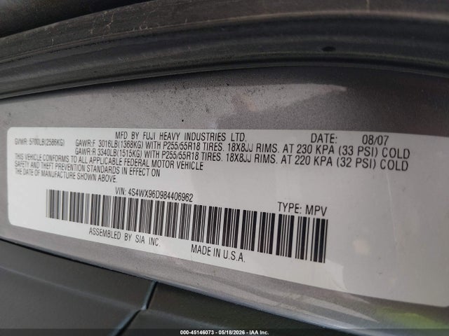 45146073 :رقم المزاد ، 4S4WX96D984406962 vin ، 2008 Subaru Tribeca Base 7-passenger مزاد بيع