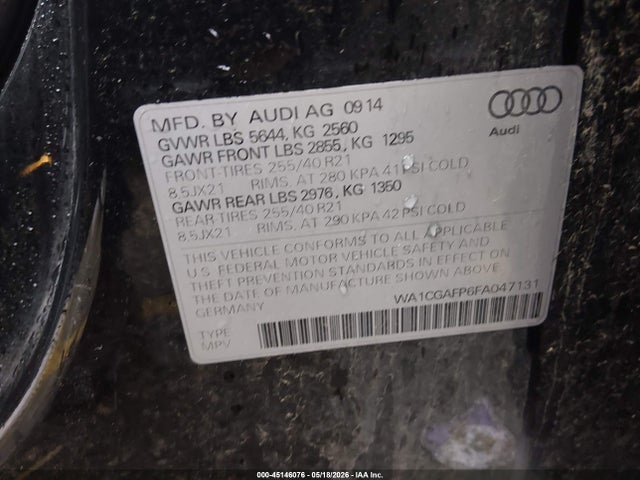 Продаж на аукціоні авто 2015 Audi Sq5 3.0t Premium Plus, vin: WA1CGAFP6FA047131, номер лоту: 45146076