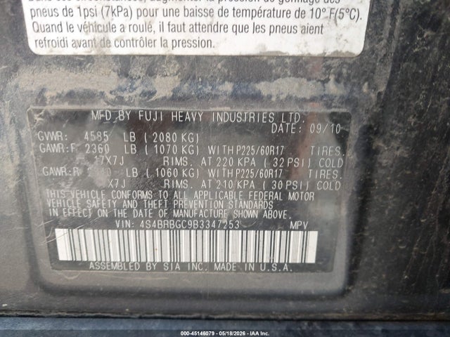 Продажа на аукционе авто 2011 Subaru Outback 2.5i Premium, vin: 4S4BRBGC9B3347253, номер лота: 45146079