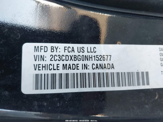 45146102 :رقم المزاد ، 2C3CDXBG0NH152677 vin ، 2022 Dodge Charger Sxt Rwd مزاد بيع