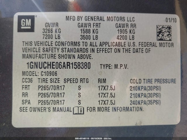 Продаж на аукціоні авто 2010 Chevrolet Suburban 1500 Ls, vin: 1GNUCHE06AR158380, номер лоту: 45146110