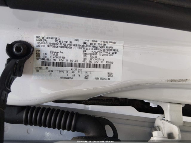 Продаж на аукціоні авто 2017 Ford Focus Titanium, vin: 1FADP3N23HL212948, номер лоту: 45146113