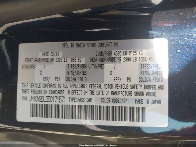 Aukcja sprzedaży 2014 Mazda Mazda5 Grand Touring, vin: JM1CW2DL3E0171571, numer aukcji: 45146144