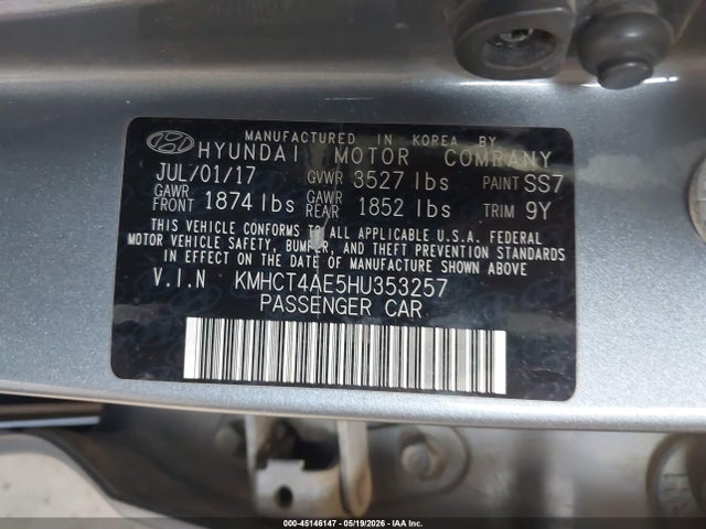 45146147 :رقم المزاد ، KMHCT4AE5HU353257 vin ، 2017 Hyundai Accent Se مزاد بيع