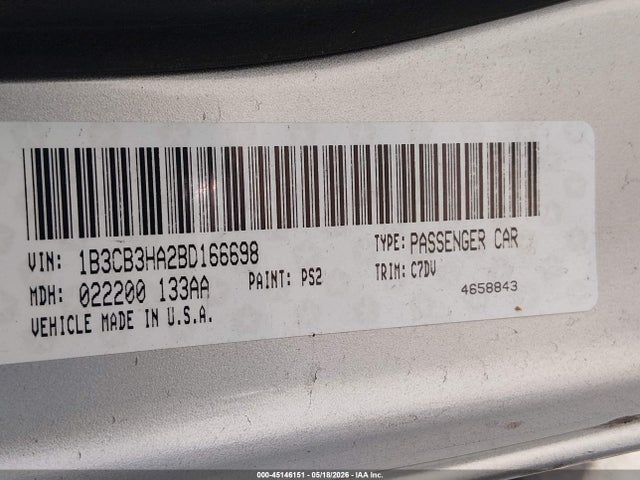 45146151 :رقم المزاد ، 1B3CB3HA2BD166698 vin ، 2011 Dodge Caliber Mainstreet مزاد بيع