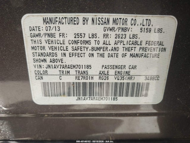 45146152 :رقم المزاد ، JN1AV7AR4EM701185 vin ، 2014 Infiniti Q50 Hybrid Premium مزاد بيع