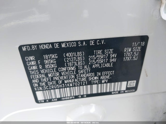 3CZRU5H31KM702121 Honda HR-V LX