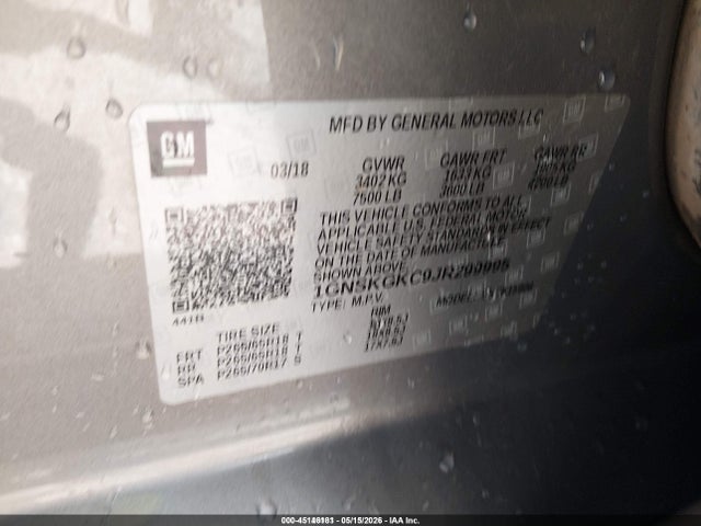 Aukcja sprzedaży 2018 Chevrolet Suburban Ls, vin: 1GNSKGKC9JR299995, numer aukcji: 45146181