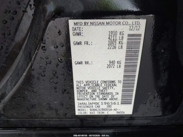 Aukcja sprzedaży 2013 Nissan Altima 2.5 Sl, vin: 1N4AL3AP4DC196561, numer aukcji: 45146185