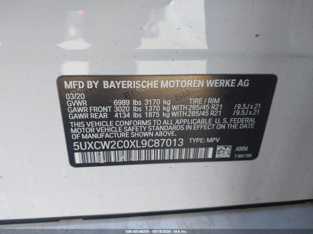 2020 Bmw X7 Xdrive40i მანქანა იყიდება აუქციონზე, vin: 5UXCW2C0XL9C87013, აუქციონის ნომერი: 45146200