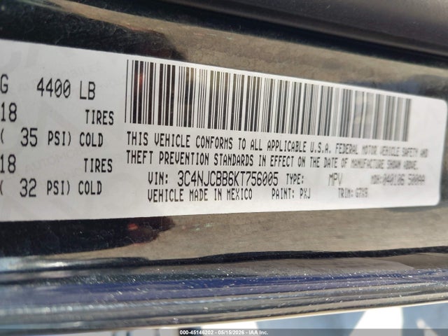 45146202 :رقم المزاد ، 3C4NJCBB6KT756005 vin ، 2019 Jeep Compass Altitude Fwd مزاد بيع