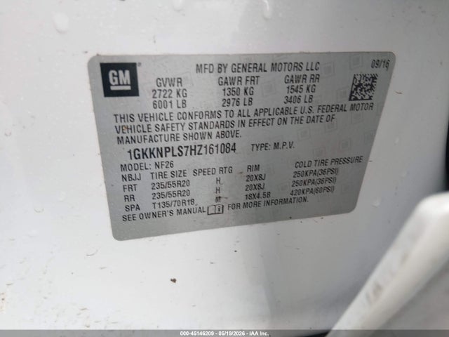 Auction sale of the 2017 Gmc Acadia Denali, vin: 1GKKNPLS7HZ161084, lot number: 45146209