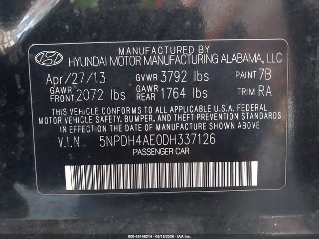 Продаж на аукціоні авто 2013 Hyundai Elantra Gls, vin: 5NPDH4AE0DH337126, номер лоту: 45146214