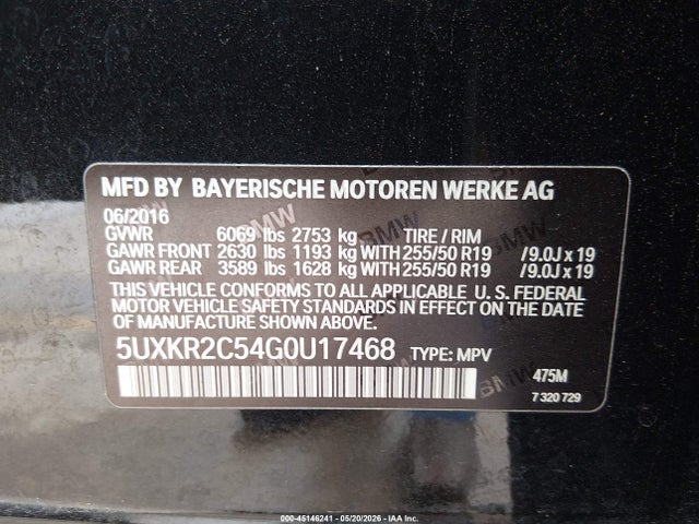 Продаж на аукціоні авто 2016 Bmw X5 Sdrive35i, vin: 5UXKR2C54G0U17468, номер лоту: 45146241