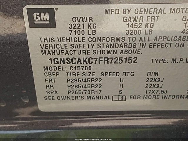 Chevrolet Tahoe Ls 2015 1GNSCAKC7FR725152 Image 9