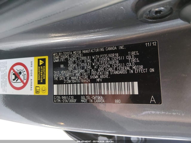 Aukcja sprzedaży 2013 Lexus Rx 350, vin: 2T2BK1BA7DC184424, numer aukcji: 45146247