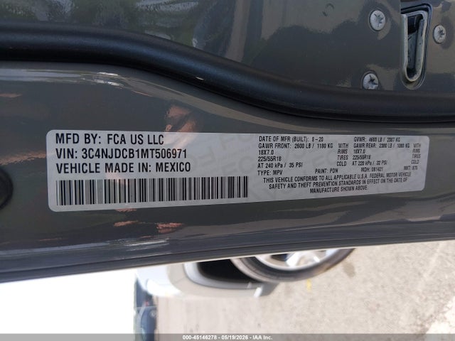 2021 Jeep Compass Limited 4x4 მანქანა იყიდება აუქციონზე, vin: 3C4NJDCB1MT506971, აუქციონის ნომერი: 45146278