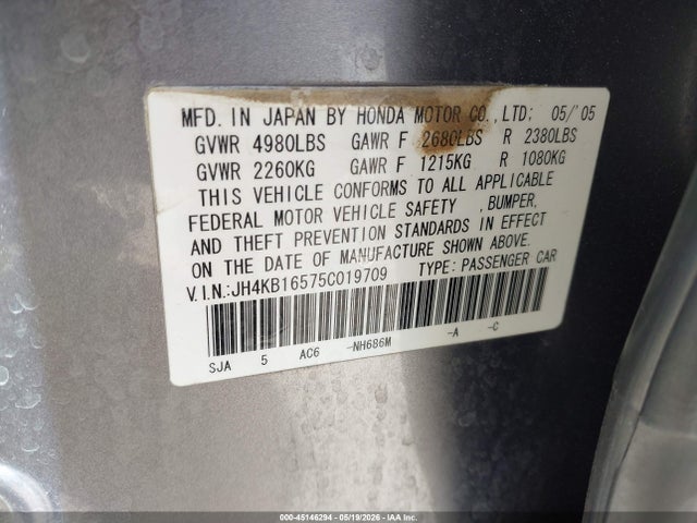Продаж на аукціоні авто 2005 Acura Rl 3.5, vin: JH4KB16575C019709, номер лоту: 45146294