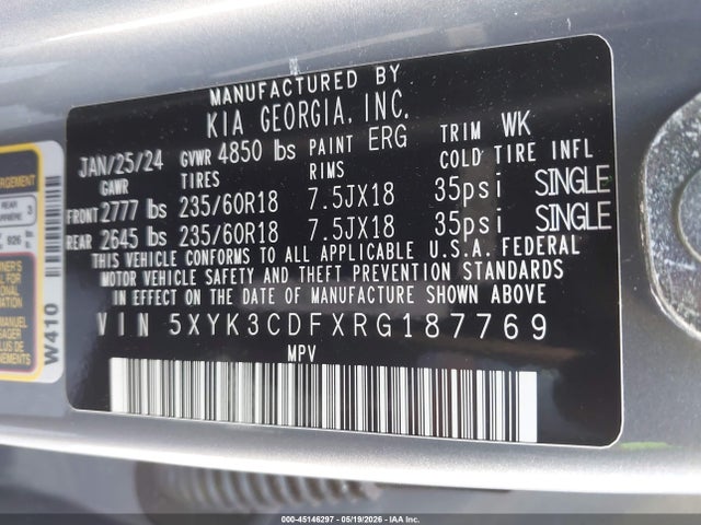 Aukcja sprzedaży 2024 Kia Sportage Ex, vin: 5XYK3CDFXRG187769, numer aukcji: 45146297